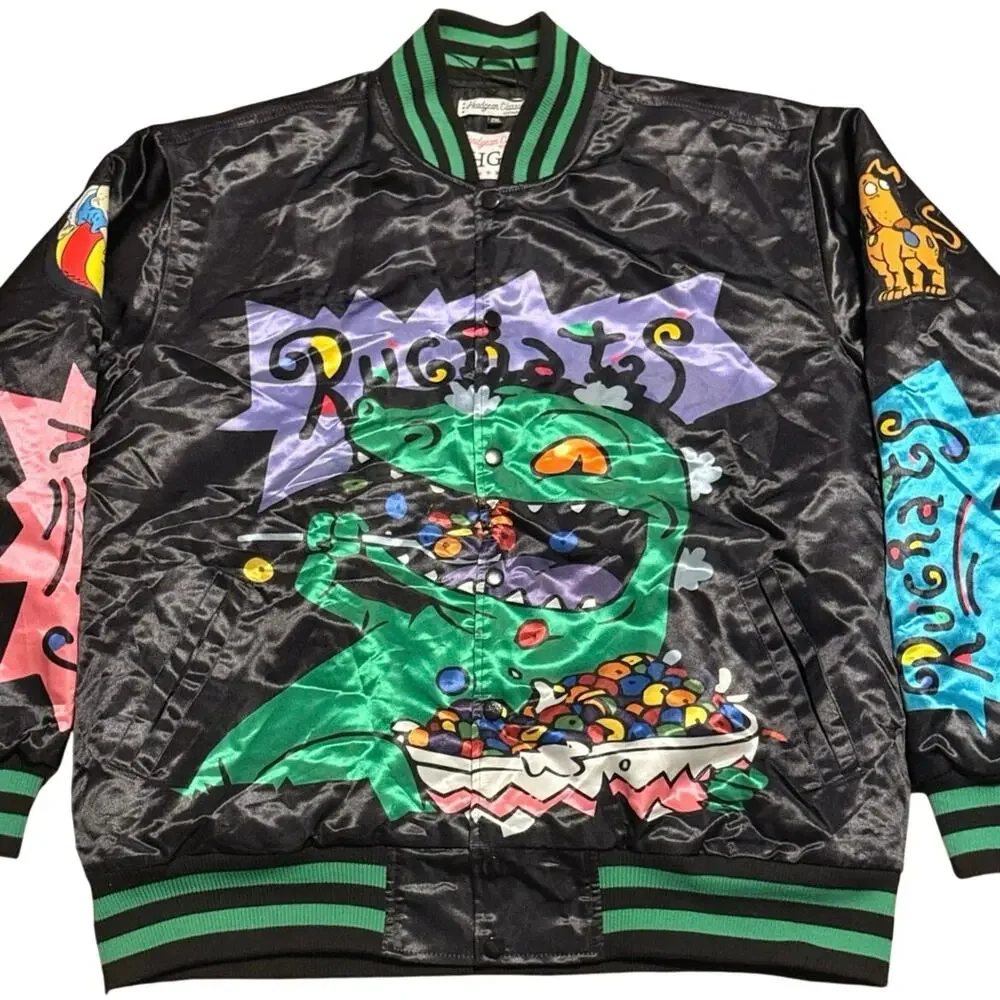 Headgear Classics Rugrats Reptar Cereal Satin Bomber Jacket Black Men's 2XL Sewn